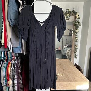 Navy Blue Short Sleeve Boho Dress